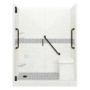 Del Mar Freedom Grand Hinged 32 in. x 60 in. x 80 in. Left Drain Alcove Shower Kit in Natural Buff and Black Pipe