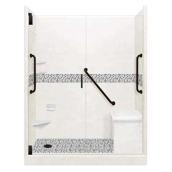 American Bath Factory Del Mar Freedom Grand Hinged 36 in. x 60 in. x 80 in. Left Drain Alcove Shower Kit in Natural Buff and Black Pipe