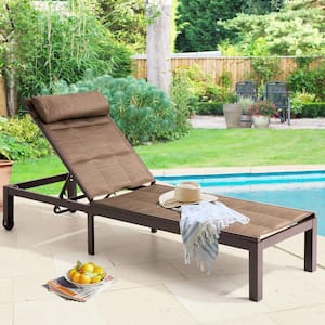 1-Piece Quilted Aluminum Adjustable Outdoor Chaise Lounge in Brown
