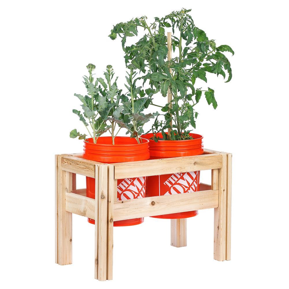 28 in. x 16 in. x 20 in. 2 Bucket Elevated Unfinished Wood Cedar Garden Frame Raised Beds
