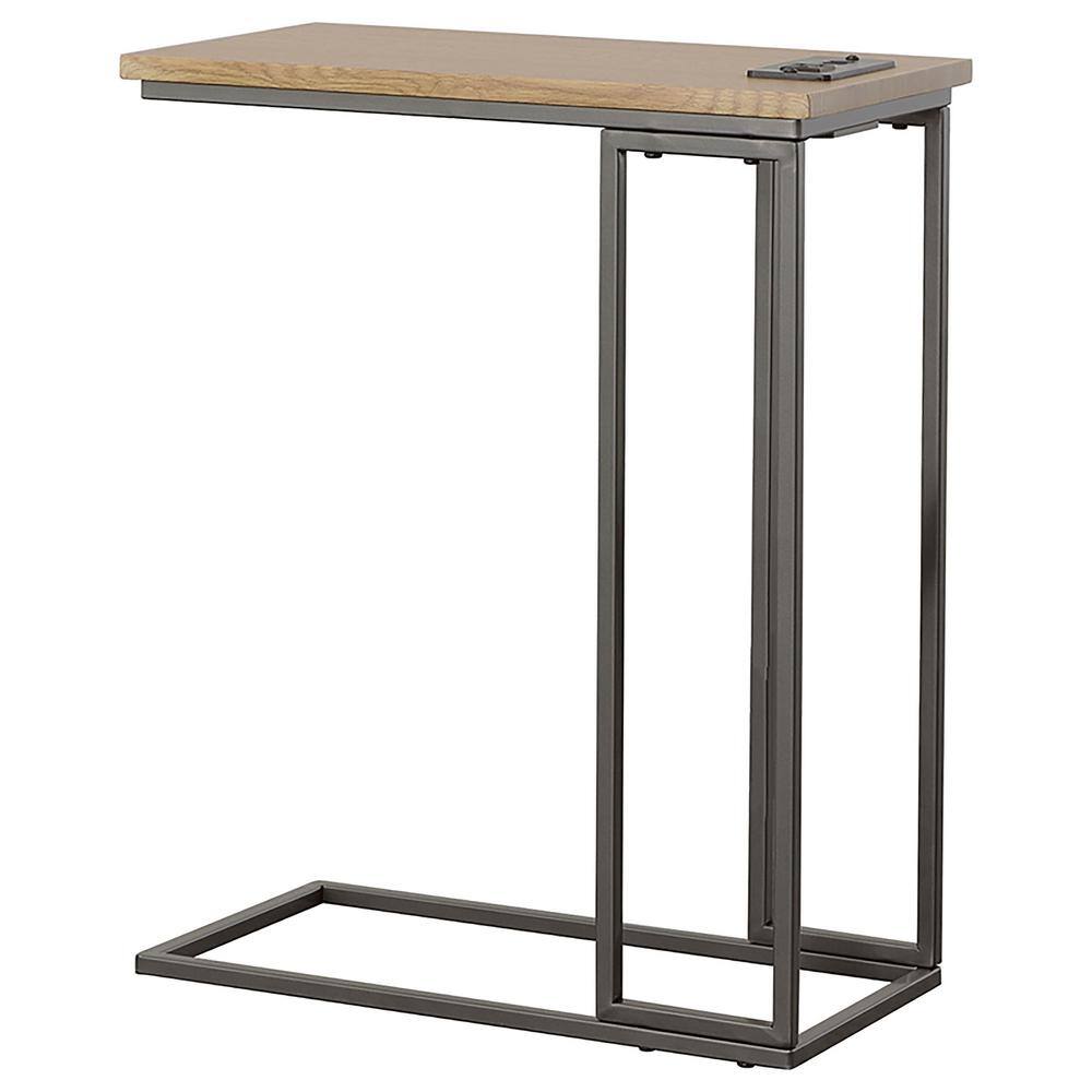 Gunmetal Grey and Natural Wood Industrial Snack Table with Power Ports
