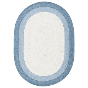 Braided Ivory/Blue 4 ft. x 6 ft. Oval Solid Area Rug