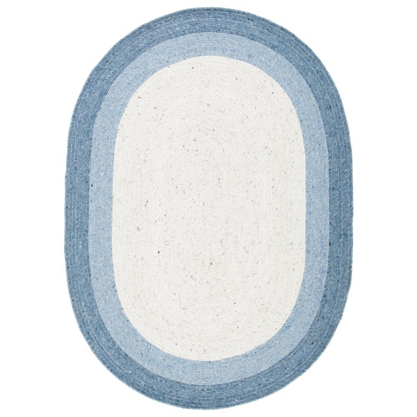 SAFAVIEH Braided Ivory/Blue 4 ft. x 6 ft. Oval Solid Area Rug