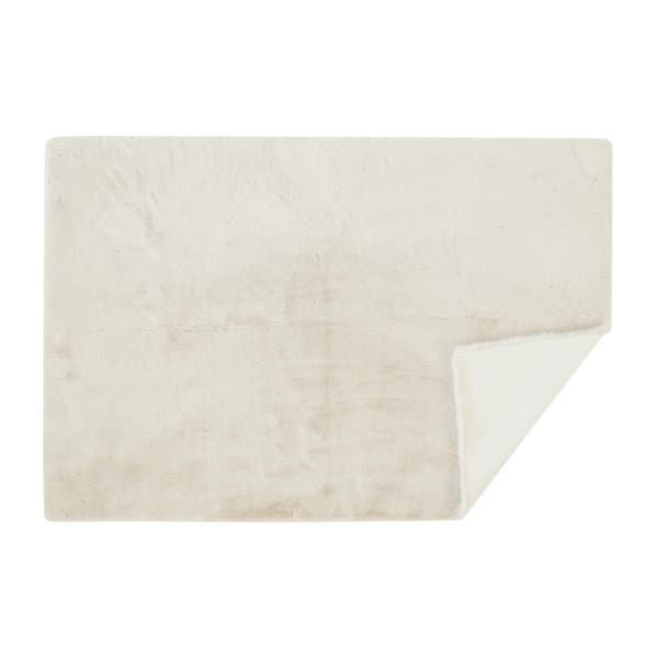 Luxe Faux Rabbit Fur Ivory 5 ft. x 8 ft. 25 mm Pile 900 GSM Rectangular Area Rug