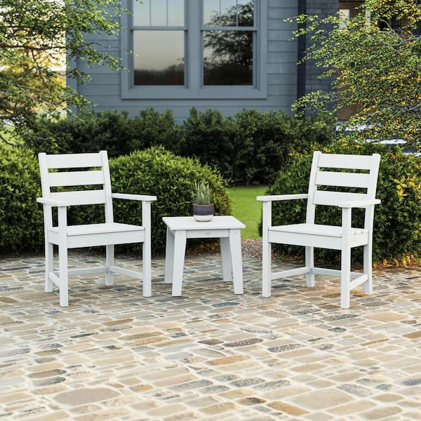 POLYWOOD Grant Park 3-Piece Farmhouse Plastic Outdoor Patio Conversation Set in White