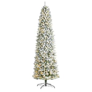 9 ft. Pre-Lit LED Slim Flocked Montreal Fir Artificial Christmas Tree with 600 Warm White Lights
