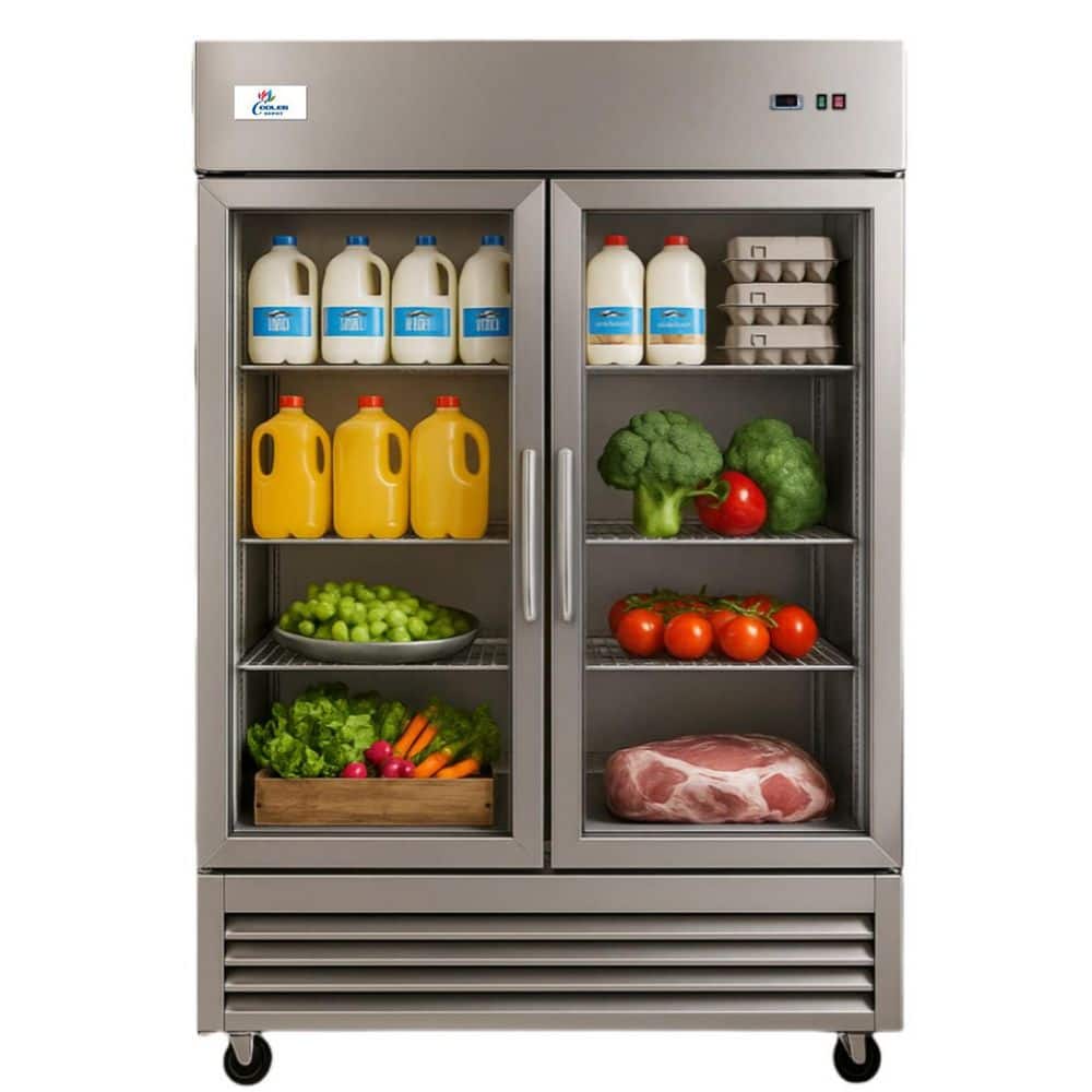55 in. W 47 cu. ft. NSF Commercial Glass 2-Door Reach In Display Refrigerator in Stainless Steel price history on PriceWatchPro
