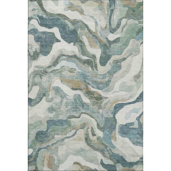 Mayfield Premium Machine Washable Abstract AMF2162 Teal 10 ft. x 14 ft. Area Rug
