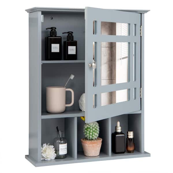 FORCLOVER 19 in. W x 23.5 in. H Wood Gray Surface Mount Medicine Cabinet with Mirror