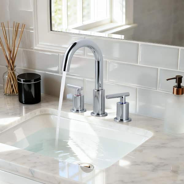 8 in. Widespread Double Handle Bathroom Faucet 3-Holes Modern Bathroom Sink Faucet in Polished Chrome