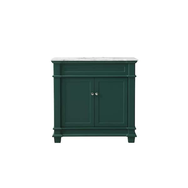 Unbranded Simply Living 36 in. Single Bathroom Vanity in Green with Marble Vanity Top in Carrara White