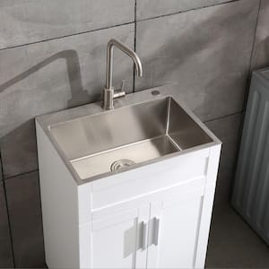 24 in. L x 18 in. W x 10 in. D Rectangular Bathroom Sink in Clear Stainless Steel with Faucet