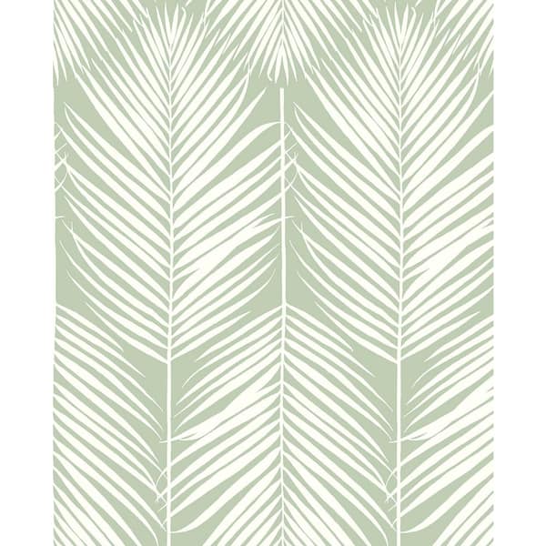 NextWall Palm Silhouette Pastel Green Coastal 20.5 in. x 18 ft. Peel and Stick Wallpaper