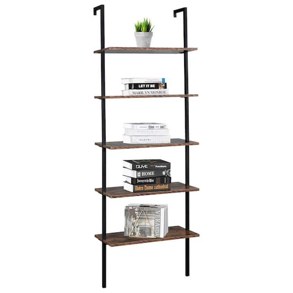 Karl home 70.87 in. Tall Brown Wood 5-Shelf Ladder Bookcase with Open Shelves, Storage
