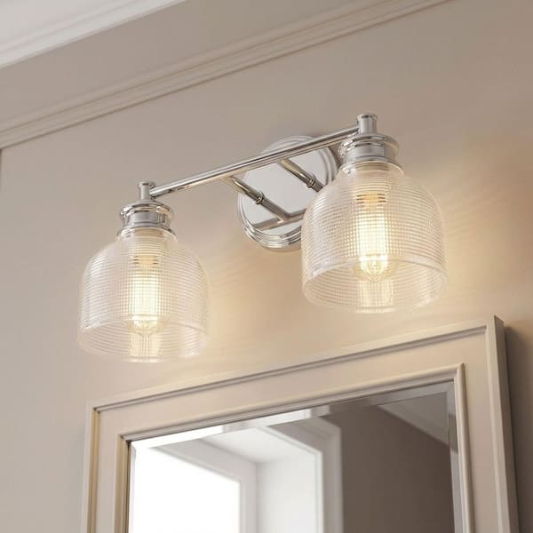 16 in. W x 9.25 in. H 2-Light Chrome Bathroom Vanity Light with Clear Glass Shades