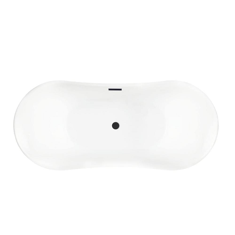 67" White Acrylic Freestanding Soaking Bathtub with Matte Black Trim