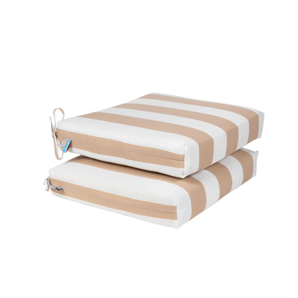 Island Retreat Nu6932 All-Weather Outdoor Striped Seat Cushion - Champagne and White - Set of 2