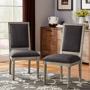 Antique Grey Oak Finish Dark Grey Rectangular Linen And Wood Dining Chairs (Set of 2)