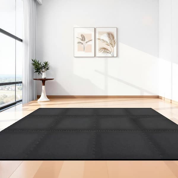 Puzzle Exercise Mat, 12 Piece Mats, 24 x 24 x 0.56 in. High-Density EVA Foam Gym Mats, Interlocking Black 48 sq. ft.