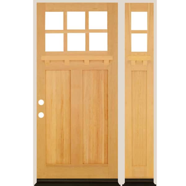 Krosswood Doors 50 in. x 80 in. Craftsman 6-Lite Right-Hand/Inswing Clear Glass Clear Stain Hemlock Wood Prehung Front Door w/RSL and DS