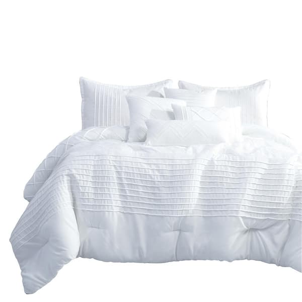 Shatex 7 Piece Queen Luxury microfiber White Bedding Comforter Sets