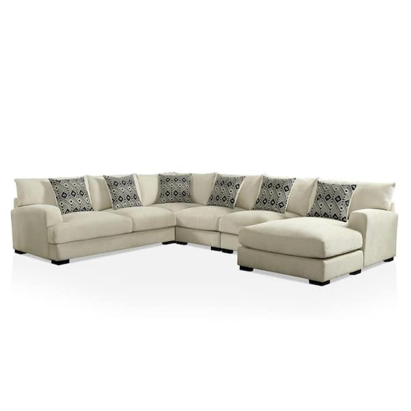 Furniture of America Gimbrel 5-Piece Beige Chenille U-Shaped Left Facing Sectional Sofa