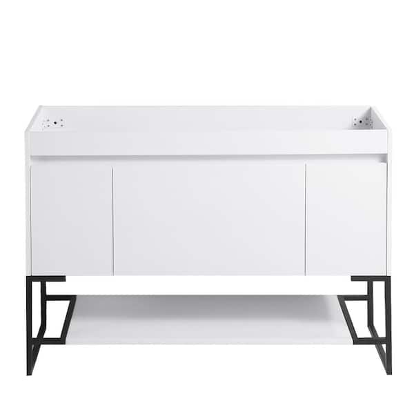 Dimakai 48 in. W Single Sinks Freestanding Bath Vanity in White with White Ceramic Top