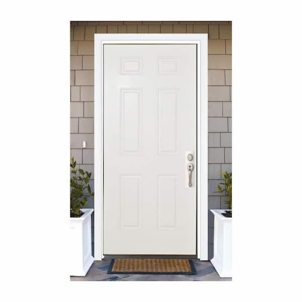 Reliant 30 in. x 80 in. 6-Panel Right-Hand Outswing White Primed Fiberglass Prehung Front Door with 4-9/16 in. Jamb Size