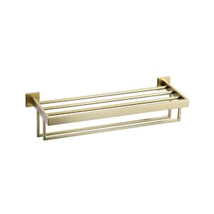 24 in. Square Single Towel Rack Holders Wall Mounted in Brushed Gold