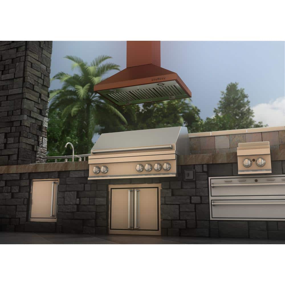 36" Copper Convertible Island Range Hood with Charcoal Filter