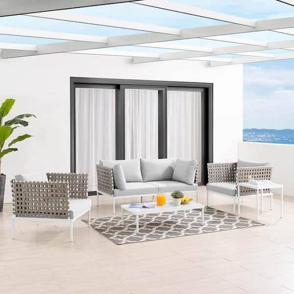 Modern Sec Modway Harmony Outdoor Patio White Coffee Table With Tempered Glass