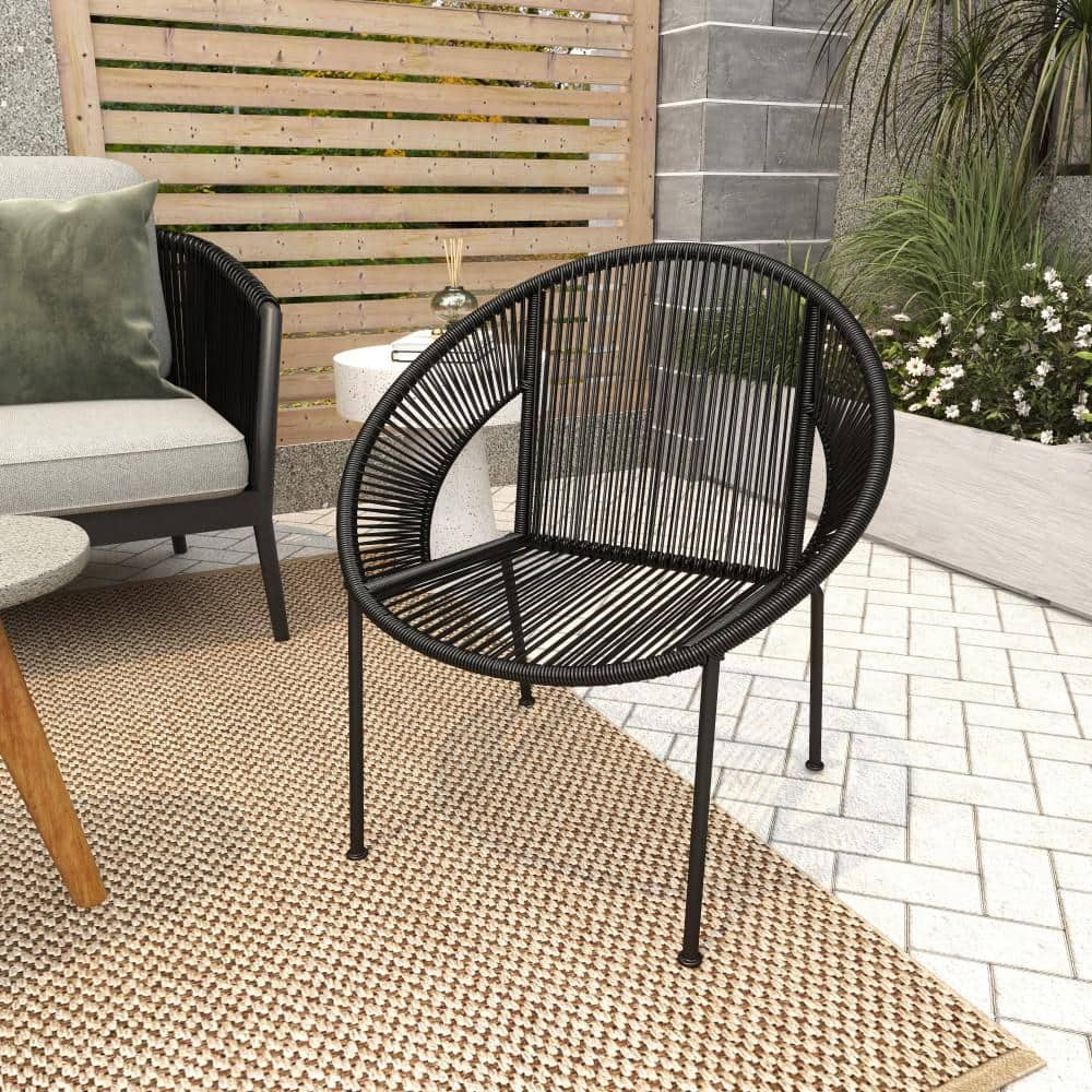 Mid-Century Modern Black Woven Patio Dining Chair