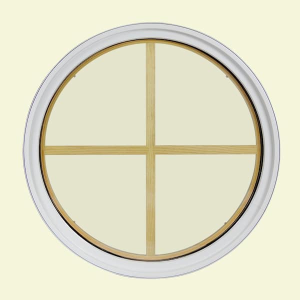 36 in. x 36 in. Round White 4-9/16 in. Jamb 3-1/2 in. Interior Trim 4-Lite Grille Geometric Aluminum Clad Wood Window