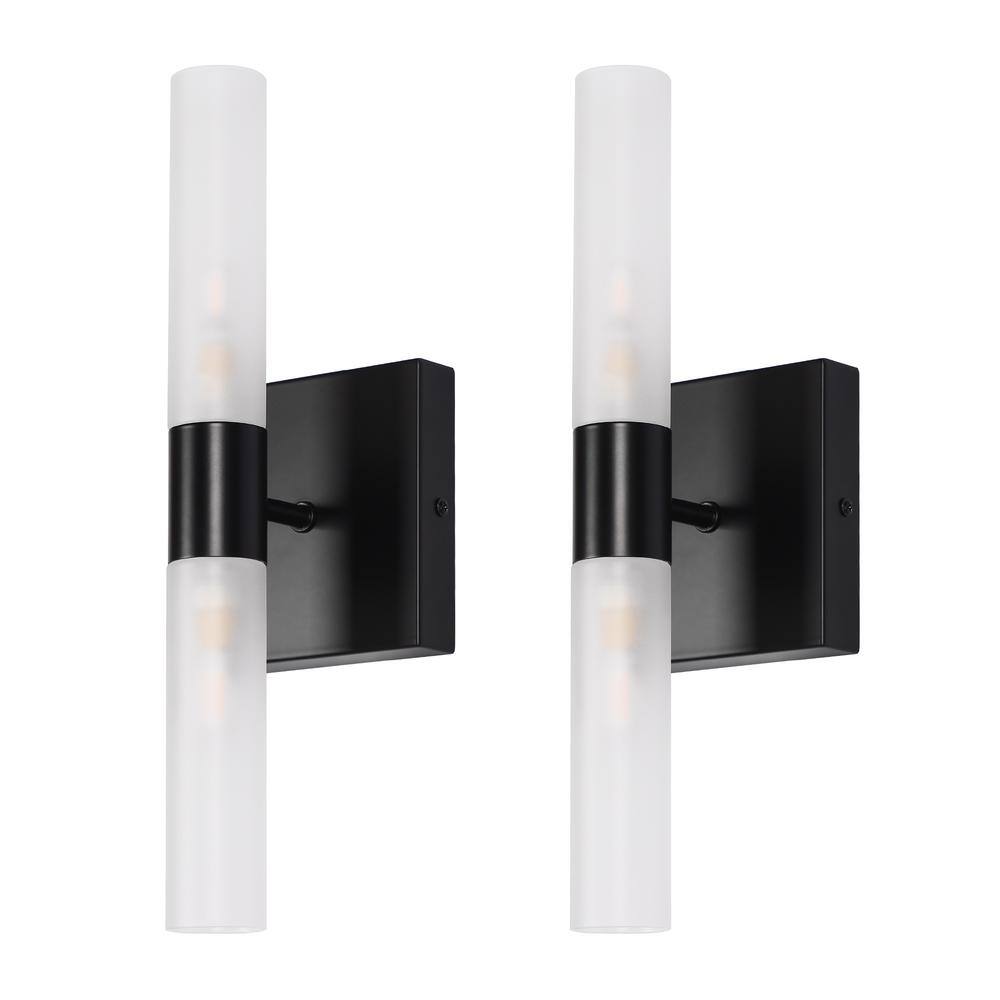 5 in. 2-Light Matte Black Modern Cylinder Bathroom Wall Sconce with Frosted Glass Shade, Bulbs Included (4-Pack) price history on PriceWatchPro