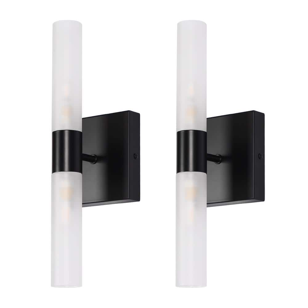 3.94 in. 2-Pack Matte Black 2-Light Cylinder Wall Sconces with Frosted Glass Shades for Bathroom Vanity price history on PriceWatchPro