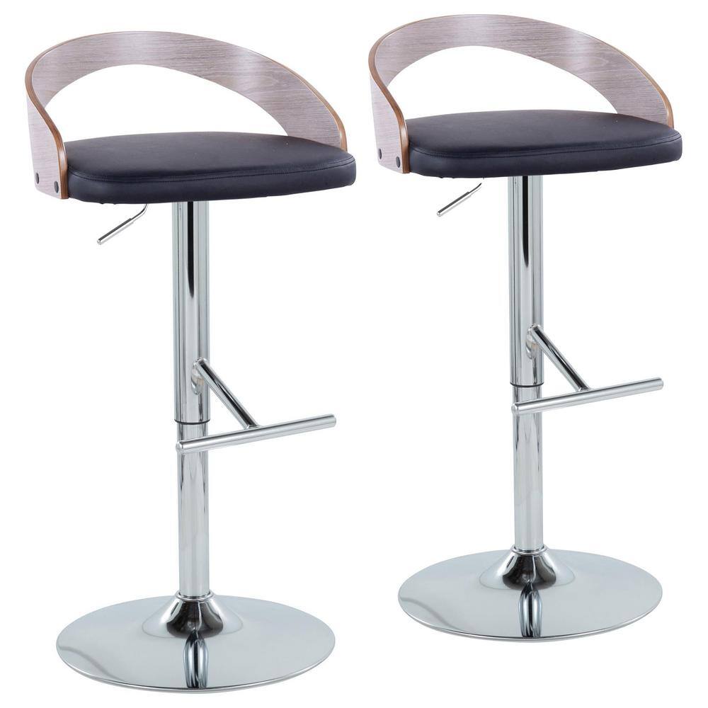 Adjustable Black PU and Grey Wood Swivel Barstool with Chrome Base