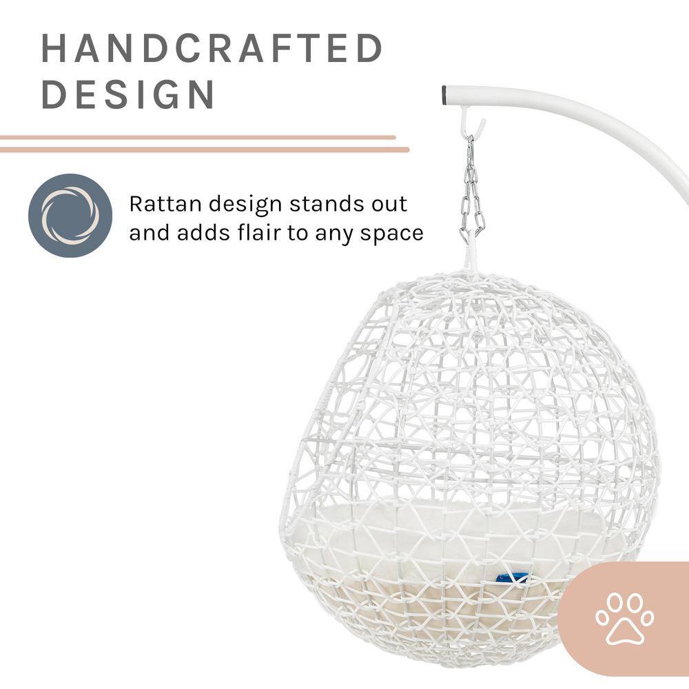 Medium White Rattan Hanging Egg Cat Bed