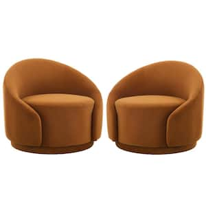 Orange Velvet Upholstered 360° Swivel Accent Barrel Chair(Set of 2)