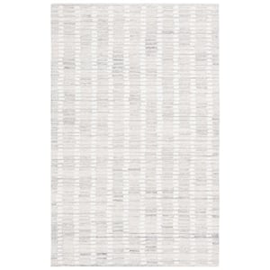 Abstract Silver/Ivory 3 ft. x 5 ft. Striped Stone Area Rug