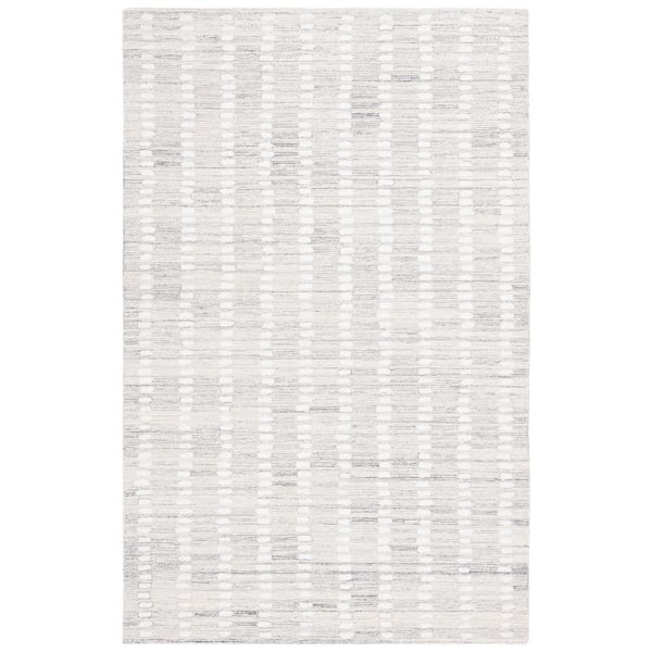 SAFAVIEH Abstract Silver/Ivory 4 ft. x 6 ft. Striped Stone Area Rug