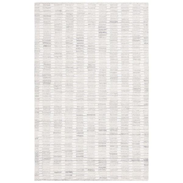 Abstract Silver/Ivory 6 ft. x 9 ft. Striped Stone Area Rug