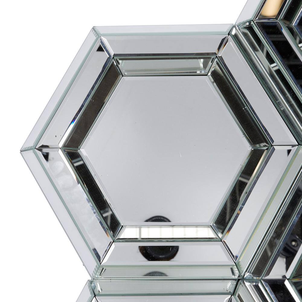 Oversized Silver Geometric Honeycomb Wall Mirror