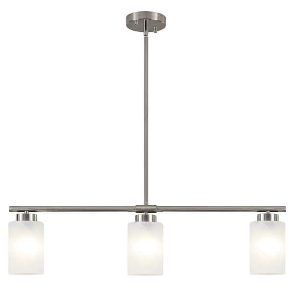 60-Watt 3 Light Nickel Kitchen Island Jar Pendant Modern Linear Chandelier with Clear Glass Shades, No Bulbs Included