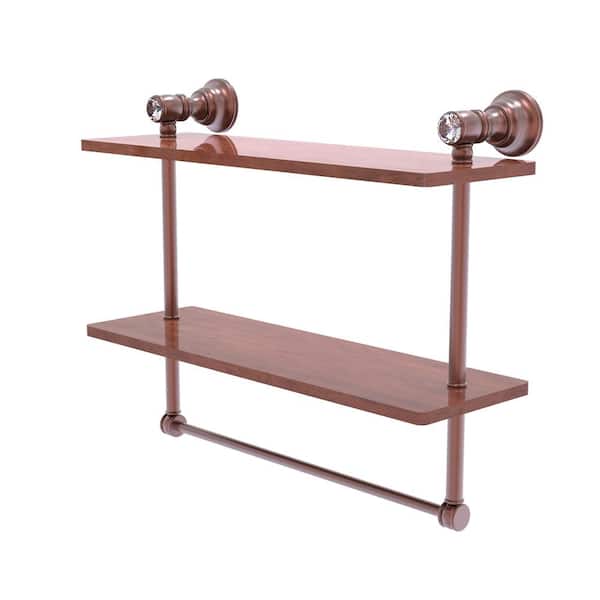 Allied Brass Carolina Crystal 16 in. W x 9.5 in. H x 5.54 D Wood Rectangular Shelf in Antique Copper with Towel Bar
