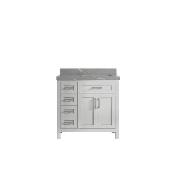 Willow Collections Cambridge 36 in. W x 22 in. D x 36 in. H Right Offset Sink Bath Vanity in Gray with 2 in Piatra Quartz Top
