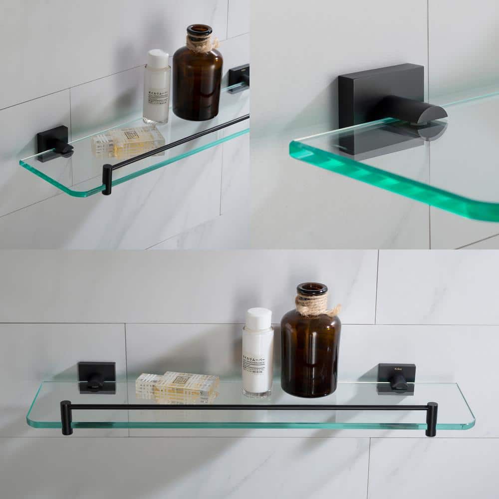 Matte Black Glass Wall Mount Bathroom Shelf