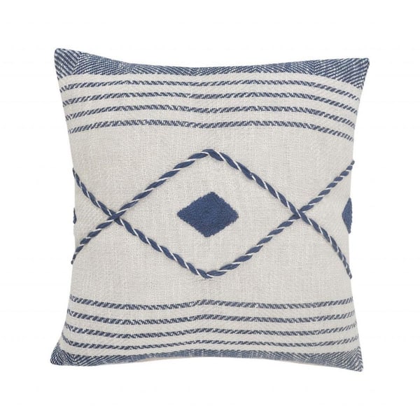 HomeRoots Ivory, Blue Beach and Nautical Polyester 20 in. x 20 in. Throw Pillow