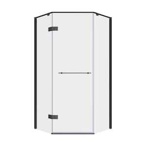 Ovation Curve 38 in. W x 72 in. H Neo Angle Fixed Semi-Frameless Corner Shower Enclosure in Matte Black