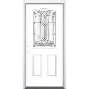 36 in. x 80 in. Chatham Camber Top Half Lite Right-Hand Painted Smooth Fiberglass Prehung Front Door w/ Brickmold