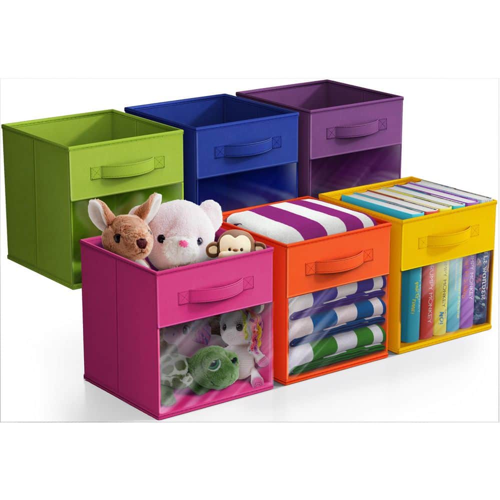 Foldable Storage Bins with Window and Handles, Multicolored 11 in. x 10.5 i